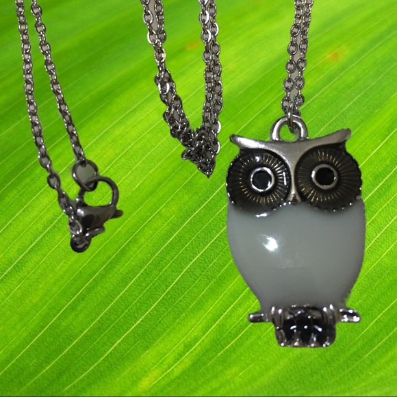White Owl Necklace 18in Stainless Steel Chain - Picture 5 of 5